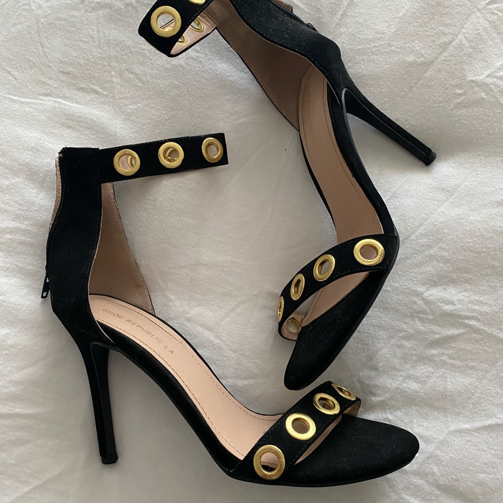 Black and Golf Grommet Heels